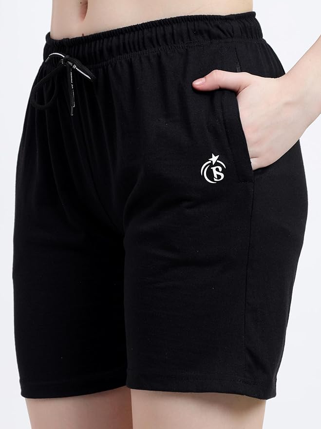 BLUE STAR SHARK Women's Athletic Gym Shorts | Stretchable & Relaxed Fit | Running, Jogging & Yoga Workout Shorts with Pockets | Casual Summer Cycling & Sleep Shorts