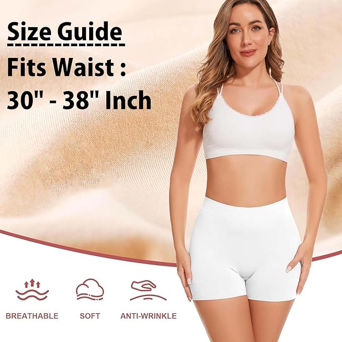 HSR Women's Cotton Ice silk safety pants Mid Waist seamless anti-slip non-curling Shorties/Underskirt Shorts (One size Fit to 30-38 inch)
