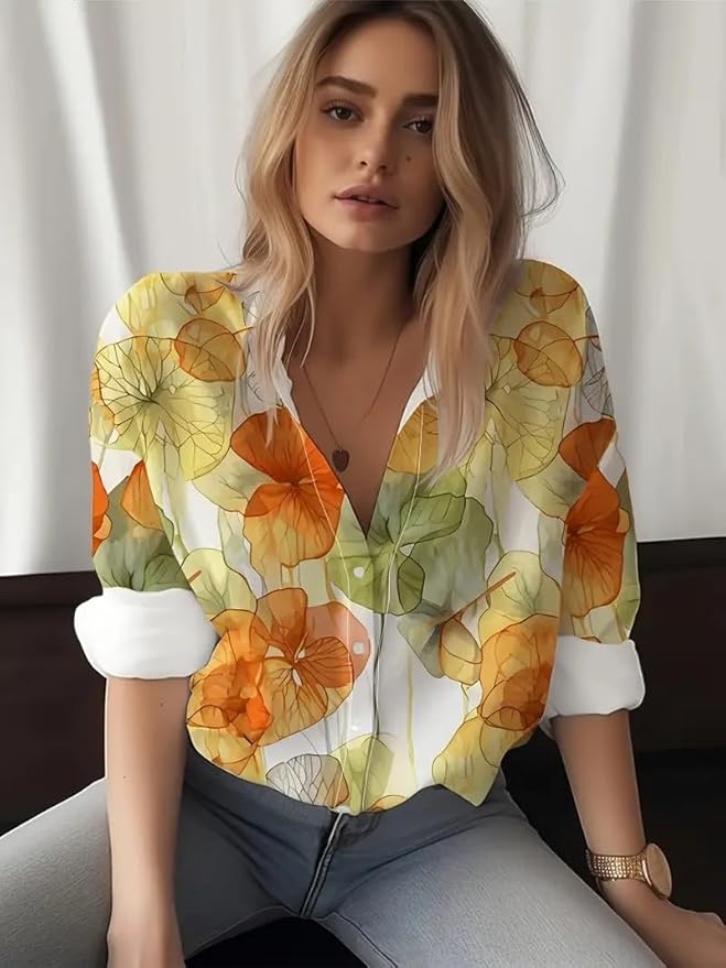 Gufrina Shirt for Women| Long Shirt for Women| Floral Print | Button-Down Western Shirt| Roll-Up Sleeves| Casual Relaxed Fit for Women