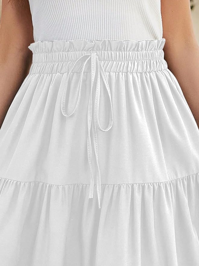Aahwan Women's Polycotton Maxi Solid Tiered Ruched Elastic Waist Skirt