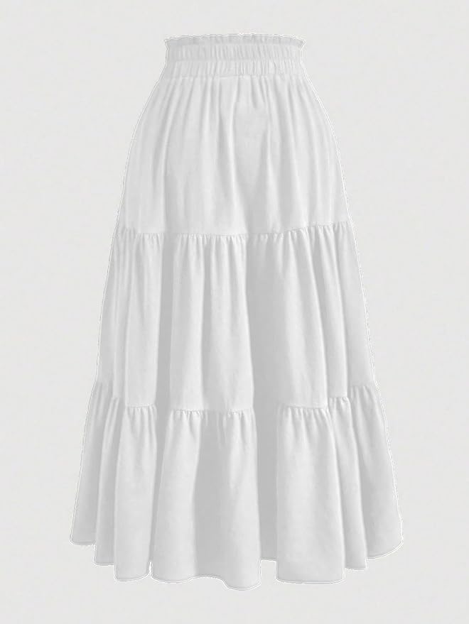 Aahwan Women's Polycotton Maxi Solid Tiered Ruched Elastic Waist Skirt